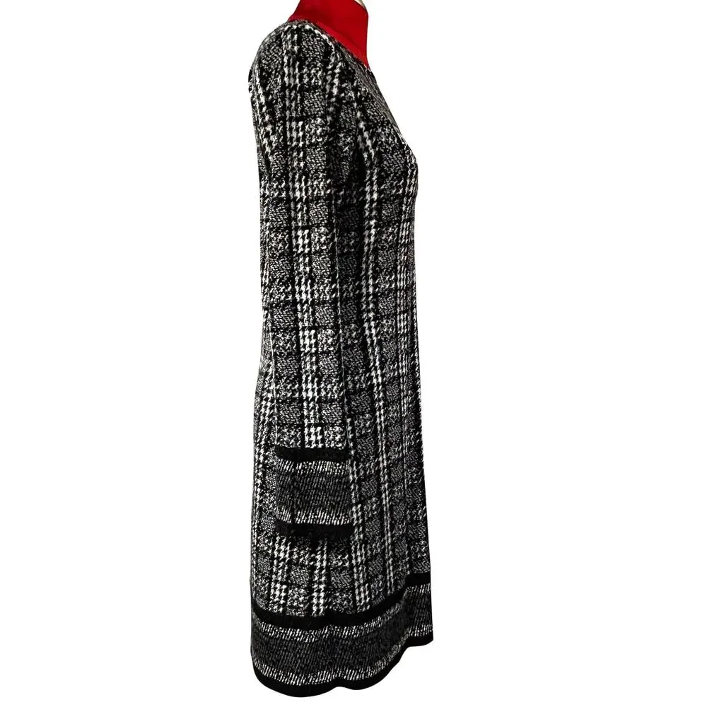 Michael Kors black & white dress houndstooth print keyhole neckline Size XS